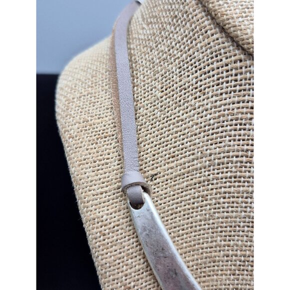 Brushed Silver Tone & Gray Faux Leather Structured Collar Choker Necklace 18" - Picture 5 of 7